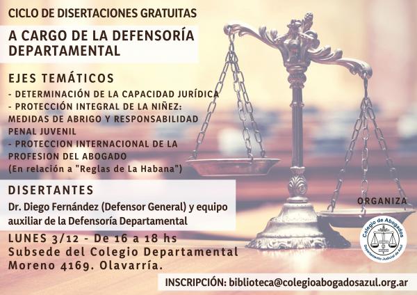HOY FINALIZA EN OLAVARRÍA EL CICLO DE DISERTACIONES DE LA DEFENSORÍA DEPARTAMENTAL