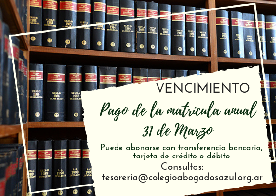 EL 31 DE MARZO VENCIÓ LA MATRICULA ANUAL