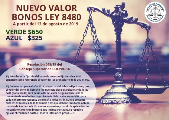 Nuevo valor del Bono Ley 8480