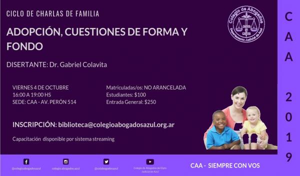 Este viernes 4/10 continúa el Ciclo de Charlas de Familia