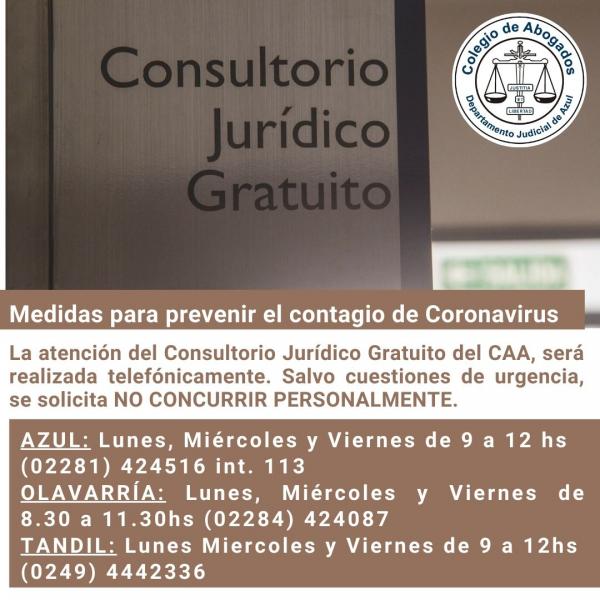 Consultorios Jurídicos Gratuitos: Medidas para prevenir el contagio de coronavirus