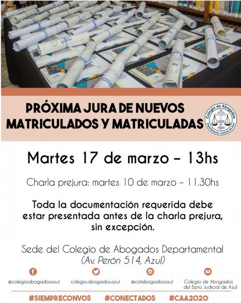 Charla prejura para abogadas y abogados