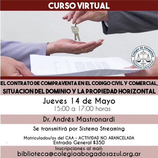 Charla: “El contrato de compraventa en el Código Civil y Comercial, situación del dominio y la propiedad horizontal”