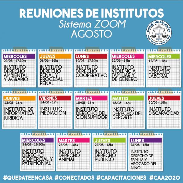 Institutos del CAA: Reuniones virtuales durante agosto