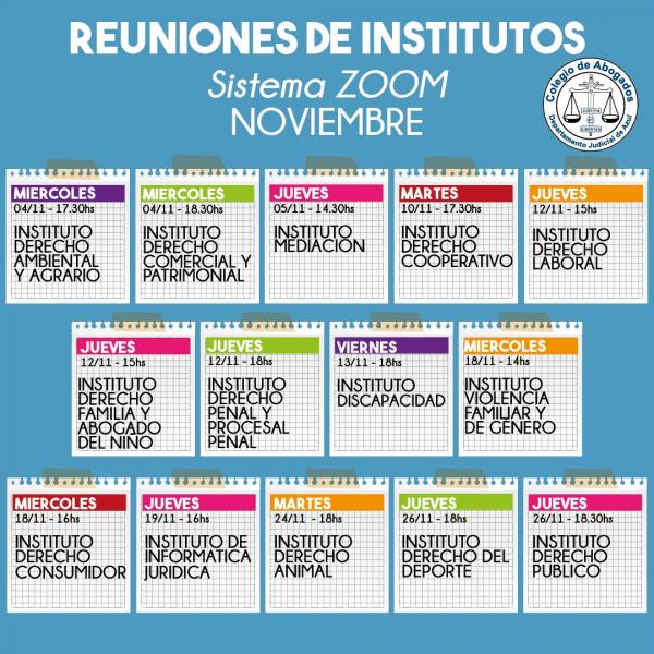 Reuniones virtuales de los Institutos durante noviembre