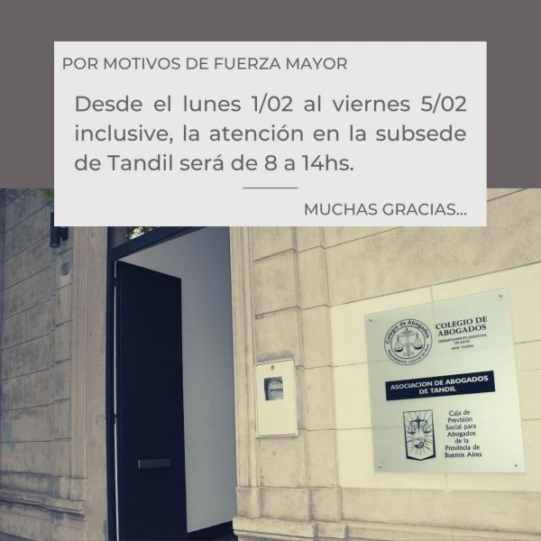 Horario de atención en la subsede de Tandil