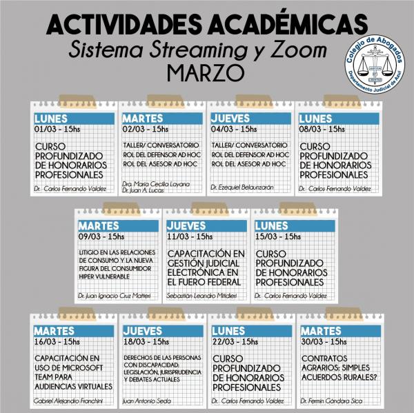 Agenda de capacitaciones que se dictarán en marzo