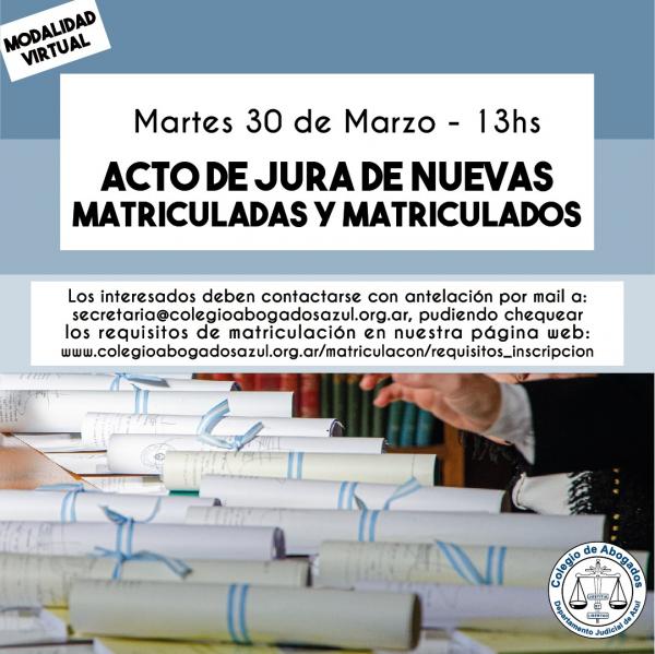 Acto de Jura de nuevas matriculadas y matriculados