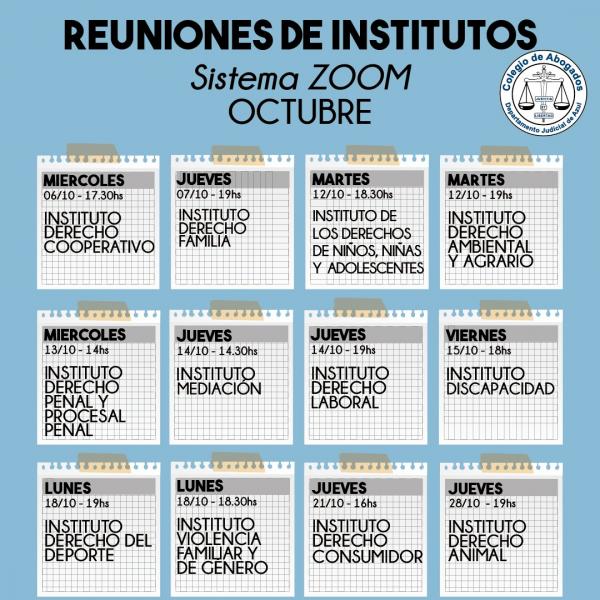 Institutos: Agenda de reuniones de octubre