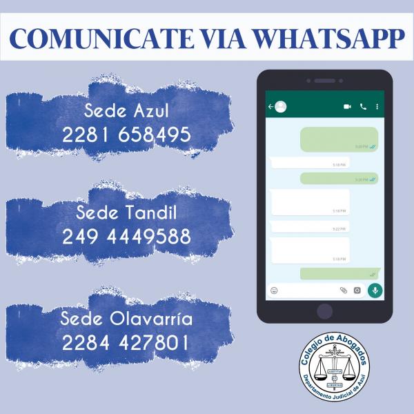 Comunicate vía WhatsApp con el Colegio de Abogados Departamental