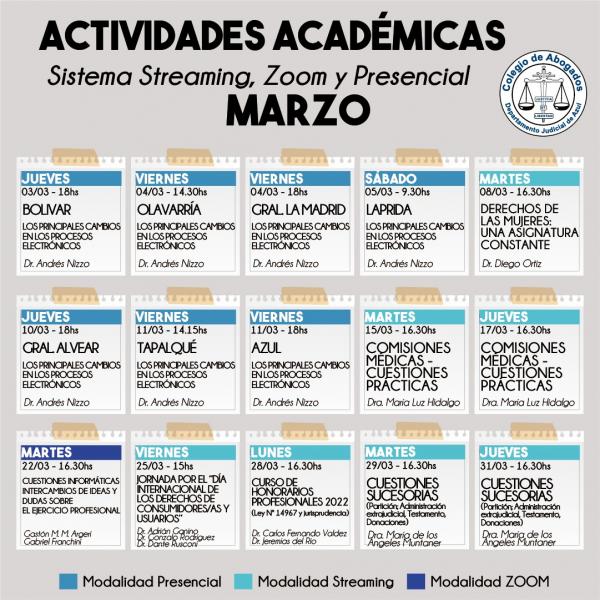 Agenda de actividades académicas de marzo