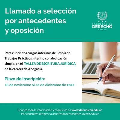 Llamado de antecedentes y oposición para la cobertura de 2 cargos interinos