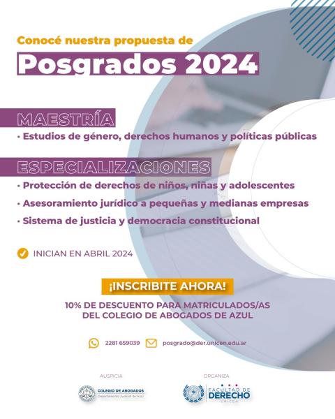 Matriculados al Colegio pueden inscribirse a posgrados con descuento