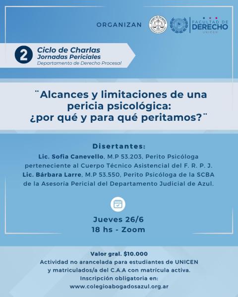 Continúa el ciclo de charlas junto a la Asesoría Pericial en el Colegio