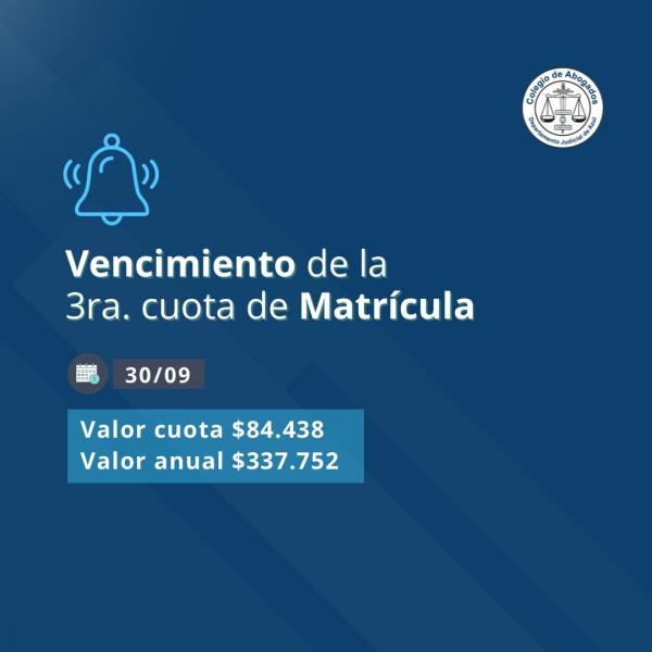 Vencimiento 3ra cuota de matrícula