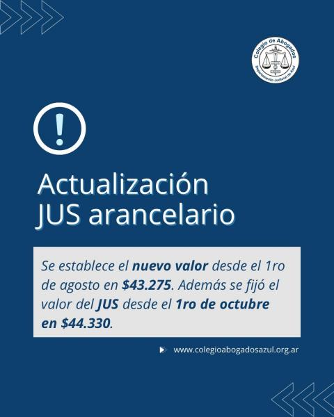 Información importante: Nueva actualización del valor del JUS