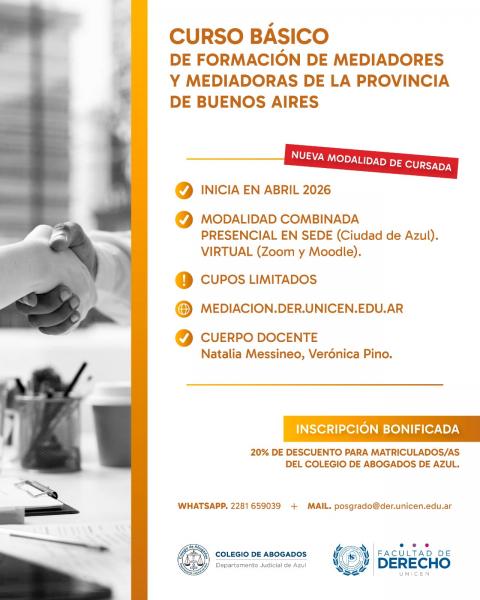 Apertura de inscripciones a Posgrados de la Facultad de Derecho de la UNICEN con descuentos