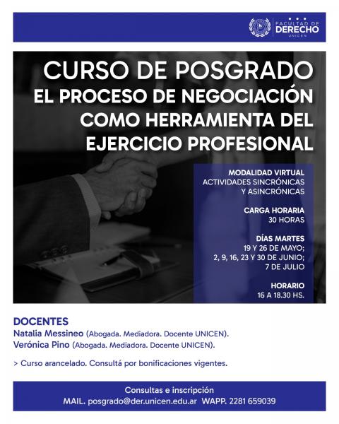 Beneficios exclusivos para matriculados/as en un espacio formativo sobre negociaciones de la Facultad de Derecho UNICEN