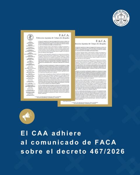 El Colegio de Abogados de Departamento Judicial Azul adhiere al comunicado de FACA