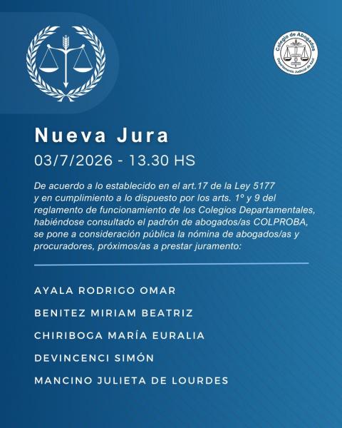 Acto de Jura de nuevas matriculadas y matriculados