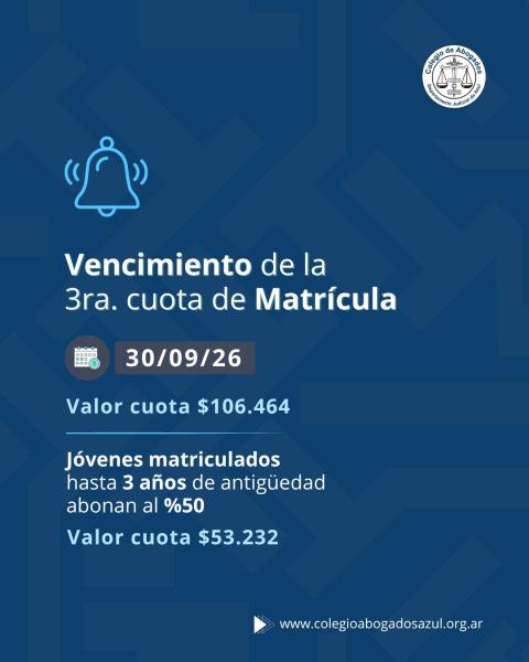 Vencimiento de la 3º Cuota de Matrícula 2026