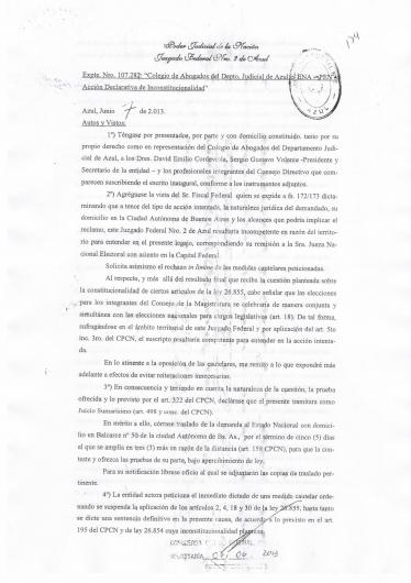 El Juez Federal de Azul Martín Bava falló a favor del Colegio de Abogados de Azul