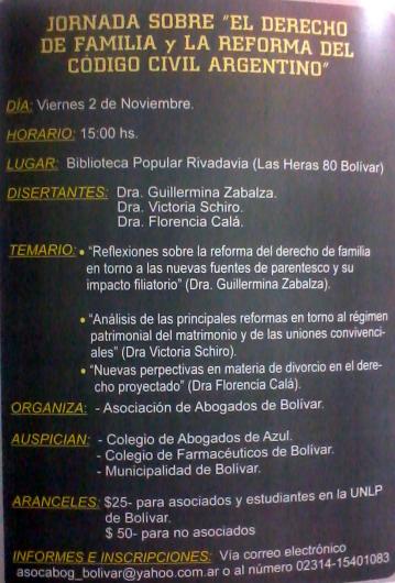 Curso en Bolívar sobre Derecho de Familia y la Reforma del Código Civil Argentino