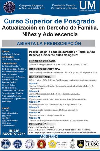 Curso Superior de Posgrado “Actualización en Derecho de Familia, Niñez y Adolescencia”