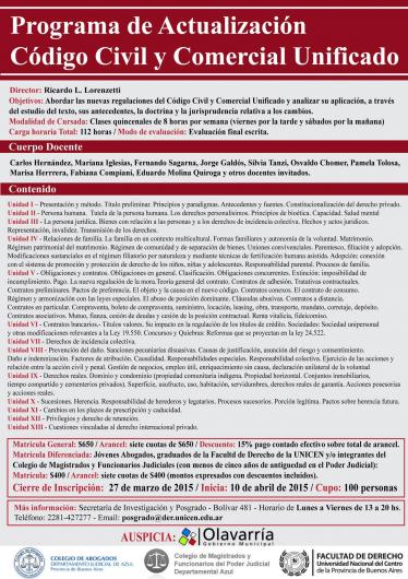 Inicio y horario del Programa de Actualización de Código Civil y Comercial Unificado