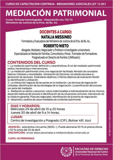 Mediadores judiciales: Inscripción al Curso de Capacitación