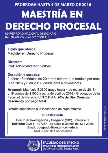 Prórroga en la Inscripción a la Maestría en Derecho Procesal