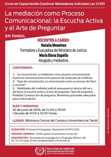 Curso "La mediación como proceso comunicacional: la escucha activa y el arte de preguntar"