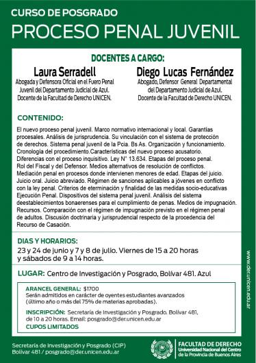 FACULTAD DE DERECHO. Curso de Posgrado : Proceso Penal Juvenil