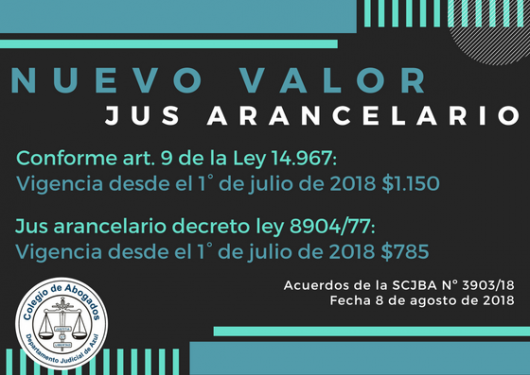 NUEVO VALOR DEL JUS ARANCELARIO